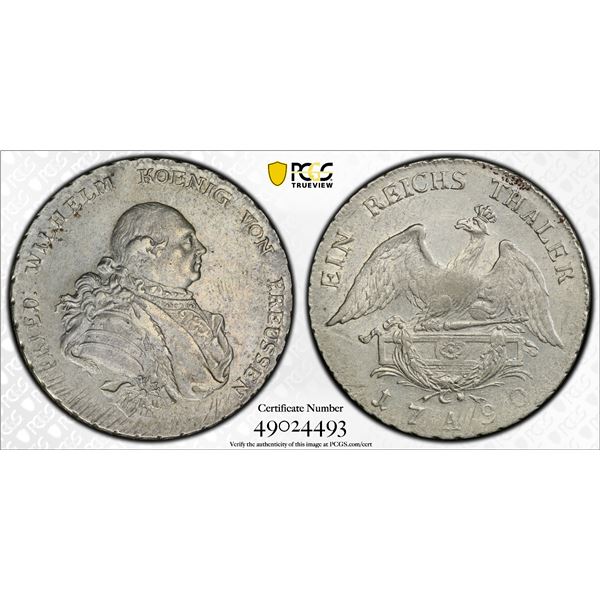 GERMANY: PRUSSIA: Friedrich Wilhelm II, 1786-1797, AR reichsthaler, Berlin, 1790-A, PCGS AU details