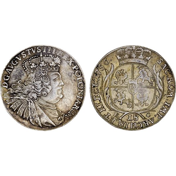 GERMANY: SAXONY: Augustus III, 1734-1763, AR 18 groszy, 1756-EC