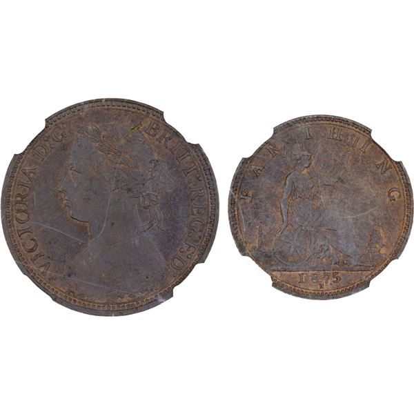 GREAT BRITAIN: Victoria, 1837-1901, AE farthing, 1875-H, NGC MS63 BN