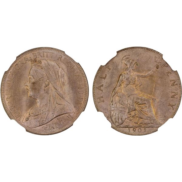 GREAT BRITAIN: Victoria, 1837-1901, AE halfpenny, 1901, NGC MS64 RB