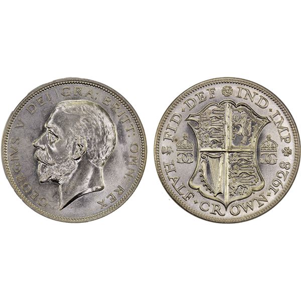 GREAT BRITAIN: George V, 1910-1936, AR ½ crown, 1928, ANACS MS62