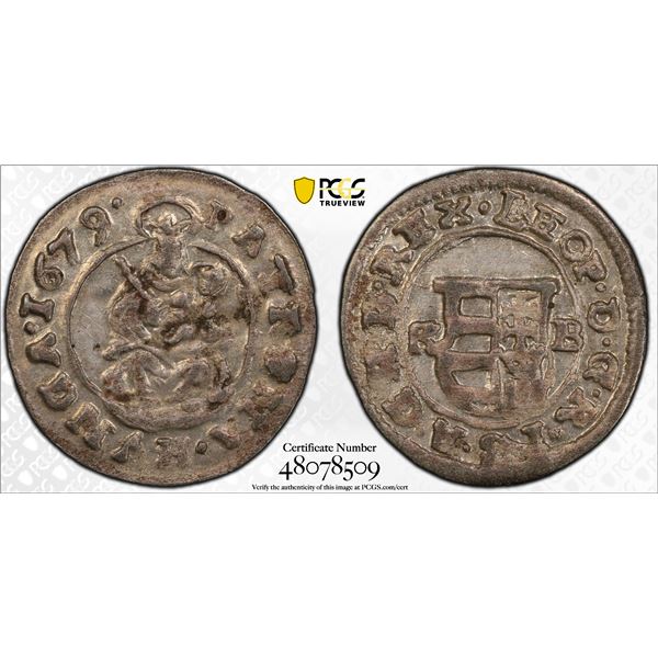 HUNGARY: Leopold I, 1657-1705, AR denar (0.52g), 1679-KB, PCGS AU58