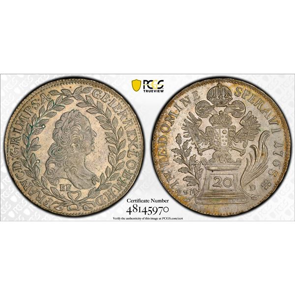 HUNGARY: Franz I, 1745-1765, AR 20 krajczar, 1765-BF (1771), PCGS MS62