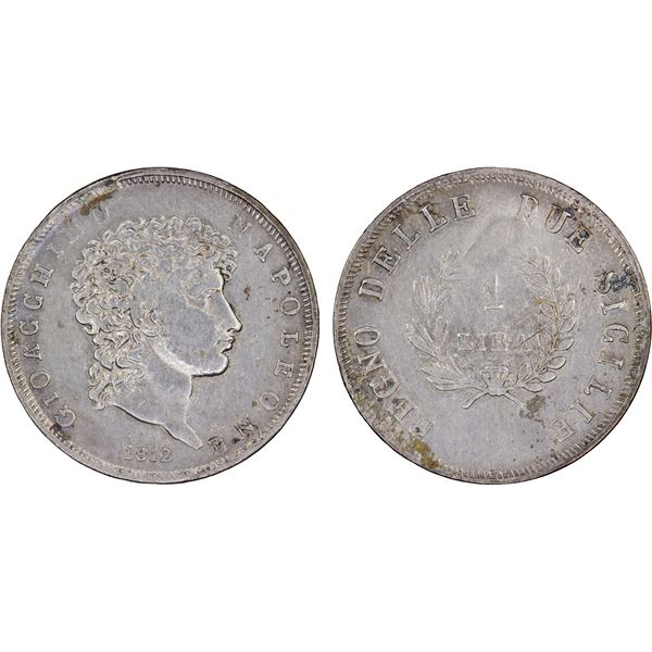 ITALY: NAPLES & SICILY: Gioacchino Napoleone, 1808-1815, AR lira, 1812, VF