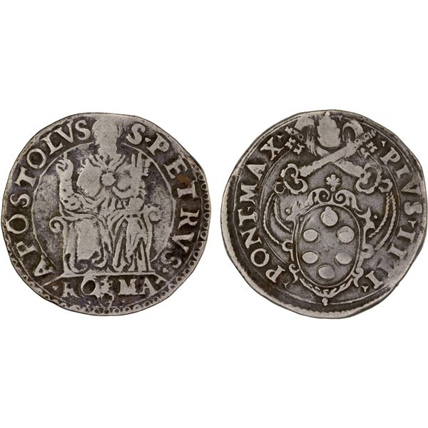 ITALY: PAPAL STATES: Pius IV, 1559-1565, AR testone (9.02g), 1690, About VF