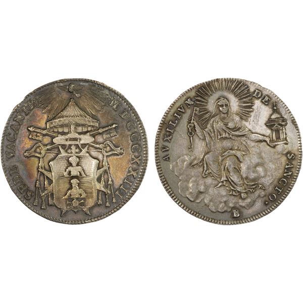ITALY: PAPAL STATES: Sede Vacante, 1823, AR ½ scudo, 1823-B, XF