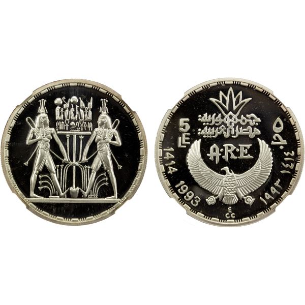 EGYPT: Arab Republic, AR 5 pounds, 1993/AH1414, NGC PF69 Ultra Cameo