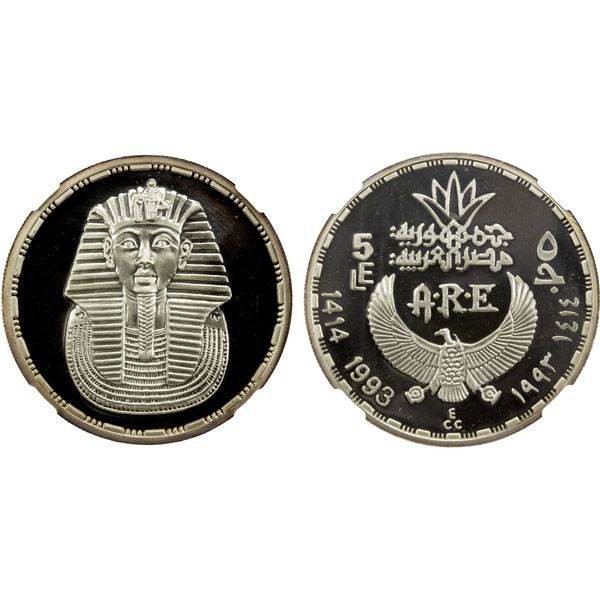 EGYPT: Arab Republic, AR 5 pounds, 1993/AH1414, NGC PF69 Ultra Cameo