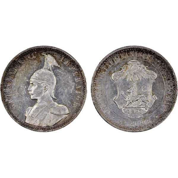 GERMAN EAST AFRICA: Wilhelm II, 1888-1918, AR 1/2 rupie, 1891, Choice XF