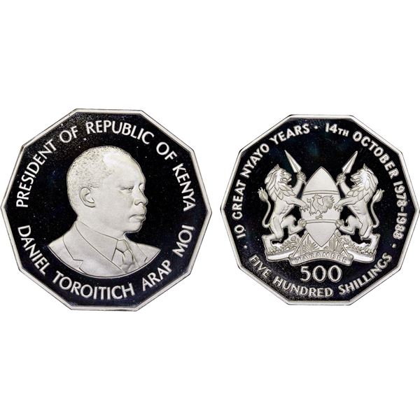 KENYA: Republic, AR 500 shillings, 1988, Choice Proof