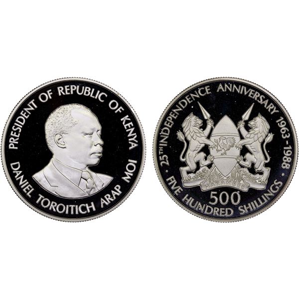 KENYA: Republic, AR 500 shillings, 1988, Choice Proof