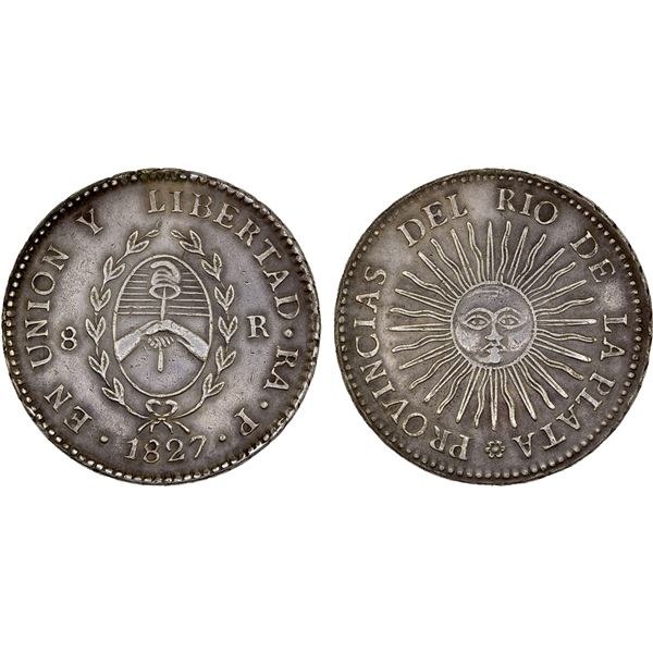 ARGENTINA: RIO DE LA PLATA: Republic, AR 8 reales, 1827 RA-P, XF