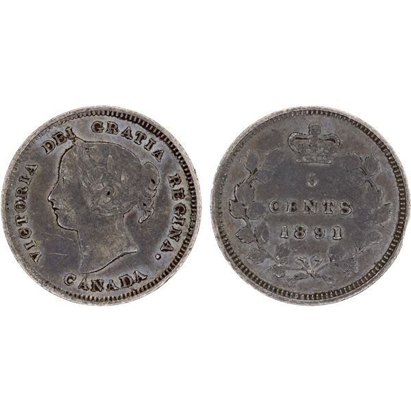 CANADA: Victoria, 1858-1901, AR 5 cents, 1891, About XF