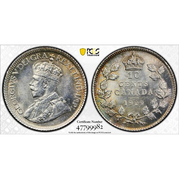 CANADA: Geroge V, 1910-1936, AR 10 cents, 1929, PCGS UNC details