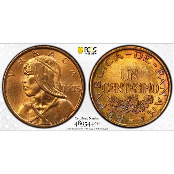 PANAMA: Republic, AE centesimo, 1935, PCGS MS65 RB