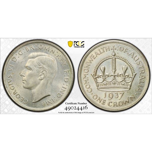 AUSTRALIA: George VI, 1936-1952, AR crown, 1937, PCGS MS62