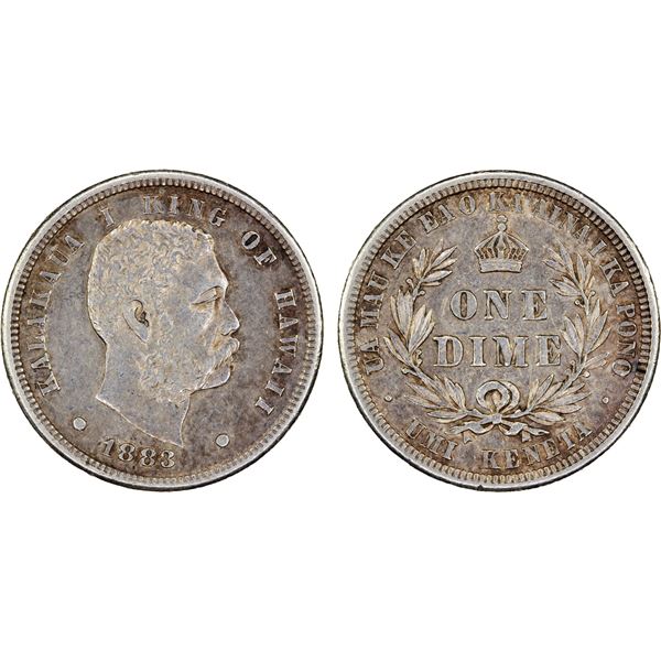 HAWAII: Kalakaua, 1874-1891, AR dime (umi keneta), 1883, AU