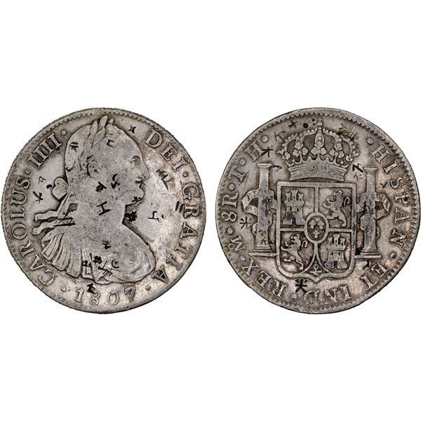 CHINA: CHOPMARKED COINS: MEXICO: Carlos IIII, 1788-1808, AR 8 reales, 1807-Mo, VF