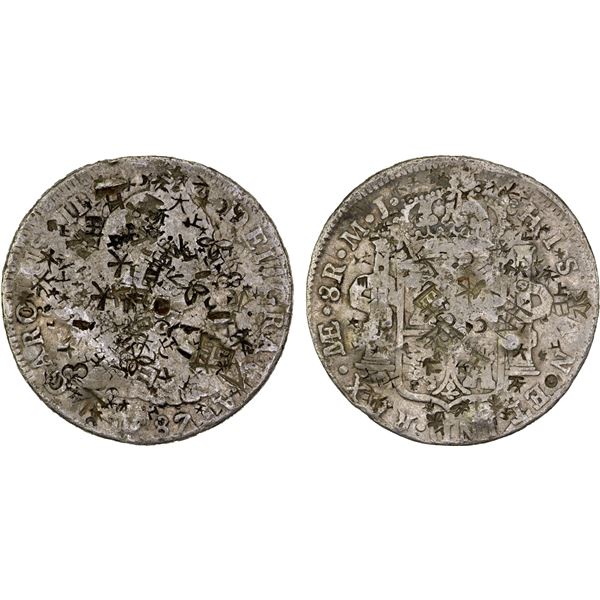 CHINA: CHOPMARKED COINS: PERU: Carlos III, 1759-1788, AR 8 reales, 1787-LM, Fine