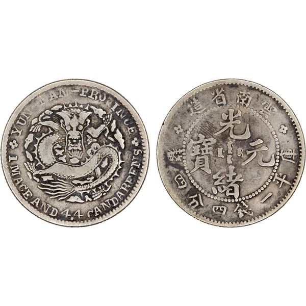 CHINA: YUNNAN: Kuang Hsu, 1875-1908, AR 20 cents, CD1908, Fine