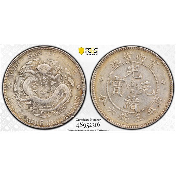 CHINA: YUNNAN: Kuang Hsu, 1875-1908, AR 50 cents, ND (1908), PCGS AU details