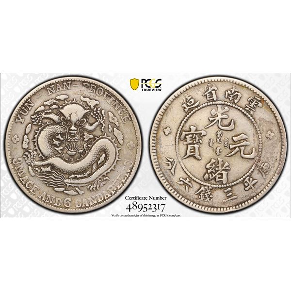 CHINA: YUNNAN: Kuang Hsu, 1875-1908, AR 50 cents, ND (1908), PCGS VF30