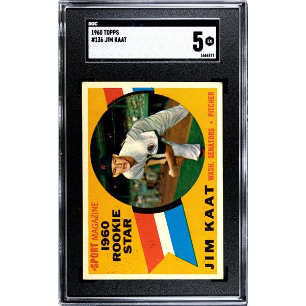 1960 Topps #136 Jim Kaat RC (SGC 5)