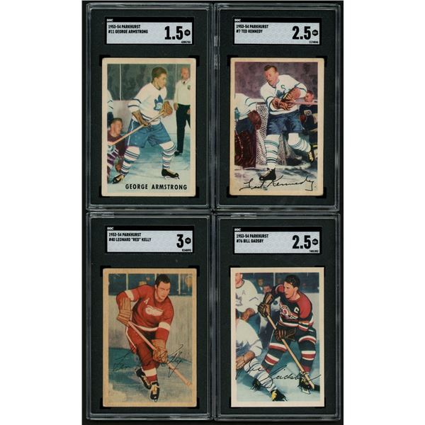 Lot of 4 x SGC Graded 1953-54 Parhurst Hockey Cards (HOFers)