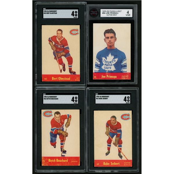 Lot of 4 x 1955-56 SGC/KSA graded 1955-56 Parkhurst Hockey Cards (HOFers)