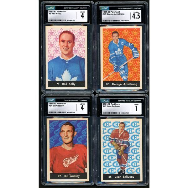 Lot of 4 x CGC-graded 1961-62 Parkhurst Hockey Cards (HOFers)
