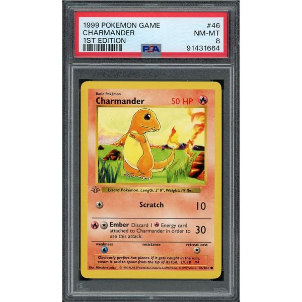 1999 Pokémon Charmander 1st edition "GREY STAMP" - PSA 8