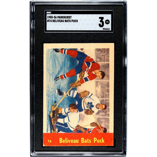 1955-56 Parkhurst #74 Beliveau Bats Puck (SGC 3)