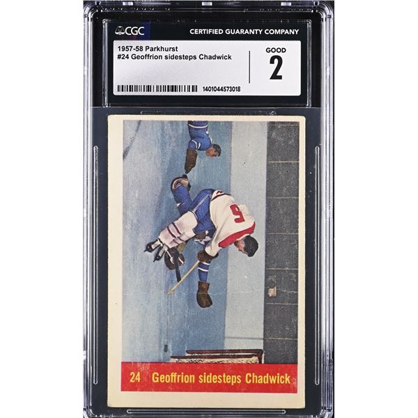 1957-58 Parkhurst #M24 Geoffrion Sidesteps Chadwick (CGC 2)