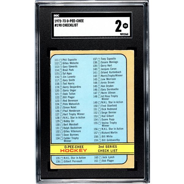 1972-73 O-Pee-Chee #190 2nd Series Checklist (SGC 2)