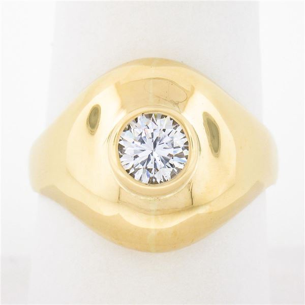 Unisex 18k Gold 0.73 ctw Round Bezel Diamond Polished Solitaire Dome Bombe Ring