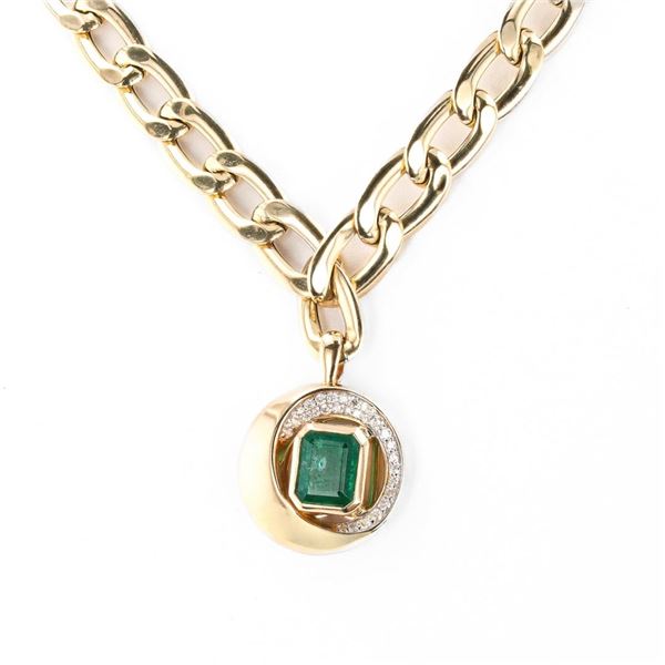 1.96 ctw Emerald and 0.21 ctw Diamond 14K Yellow Gold Necklace