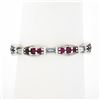 Image 1 : Unique 14k White Gold Round Ruby & Baguette Diamond Milgrain Stack Band Ring