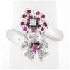 Image 1 : 18k White Gold 0.45 ctw Round Pink Sapphire & Diamond Bypass Flower Cocktail Rin
