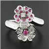Image 2 : 18k White Gold 0.45 ctw Round Pink Sapphire & Diamond Bypass Flower Cocktail Rin