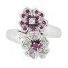 Image 4 : 18k White Gold 0.45 ctw Round Pink Sapphire & Diamond Bypass Flower Cocktail Rin