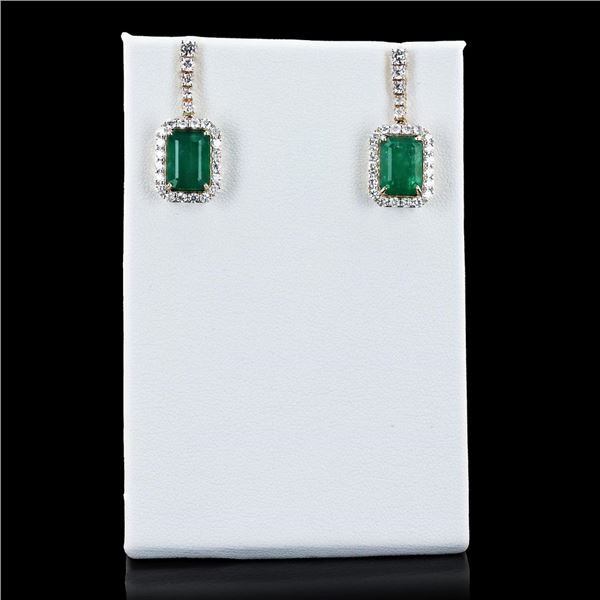 6.51 ctw Emerald and 1.29 ctw Diamond 14K Yellow Gold Earrings