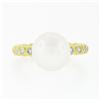 Image 4 : 18k Yellow Gold 10.50mm Cultured Pearl Solitaire Round Bezel Diamond Beaded Ring