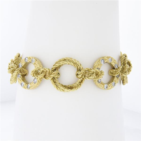 (2) Vintage 18k Gold Interlocking Textured Twisted Wire w/ Diamond Bracelet Set