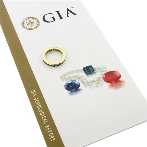 Vintage 18k Gold 3 ctw GIA French Square Cut Sapphire Channel Eternity Band Ring