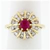14k Gold 1.67 ctw Cabochon Ruby & Dual Round Channel Diamond Platter Cocktail Ri