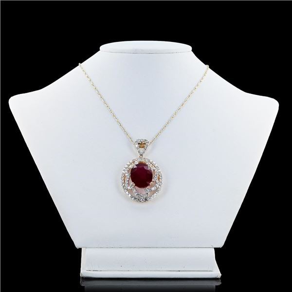 16.70 ctw Ruby and 3.40 ctw Diamond 14K White and Yellow Gold Pendant