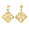 Image 1 : 14k Yellow Gold Detailed Filigree Floral Open Work Squared Drop Dangle Earrings