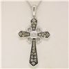 Image 4 : 14k White Gold .70 ctw Fancy Brown Diamonds on Black Cross Pendant w/ 18" Chain
