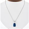Image 1 : 14K White Gold 9.10 ctw Emerald Cut London Blue Topaz w/ Diamond Pendant & Chain