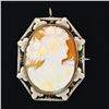 Image 2 : Antique 14K Gold Carved Shell Cameo Hand Etched Floral Filigree Brooch Pendant